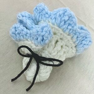 Crocheted Handmade Blue and Cream Flower Drink Coaster for Cups and Mugs